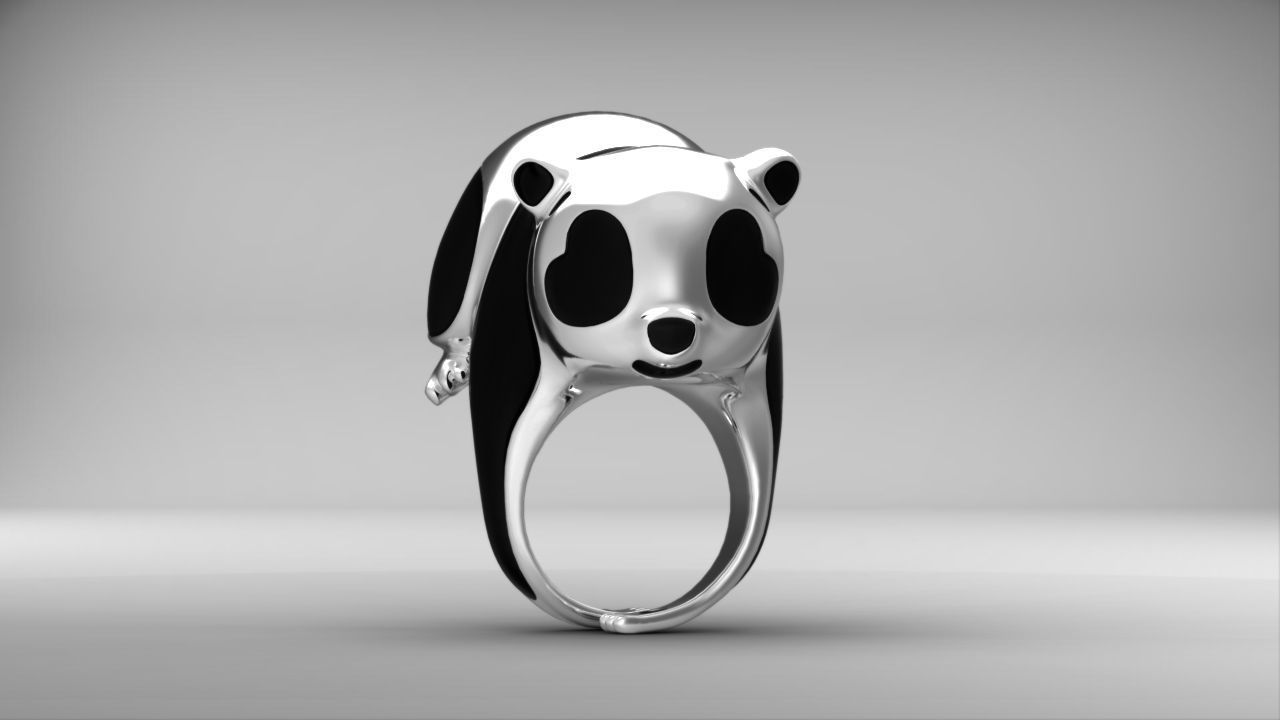 Panda ring  Enamel Nature jewelry Animal jewellery 3dm stl file 3D print model_3