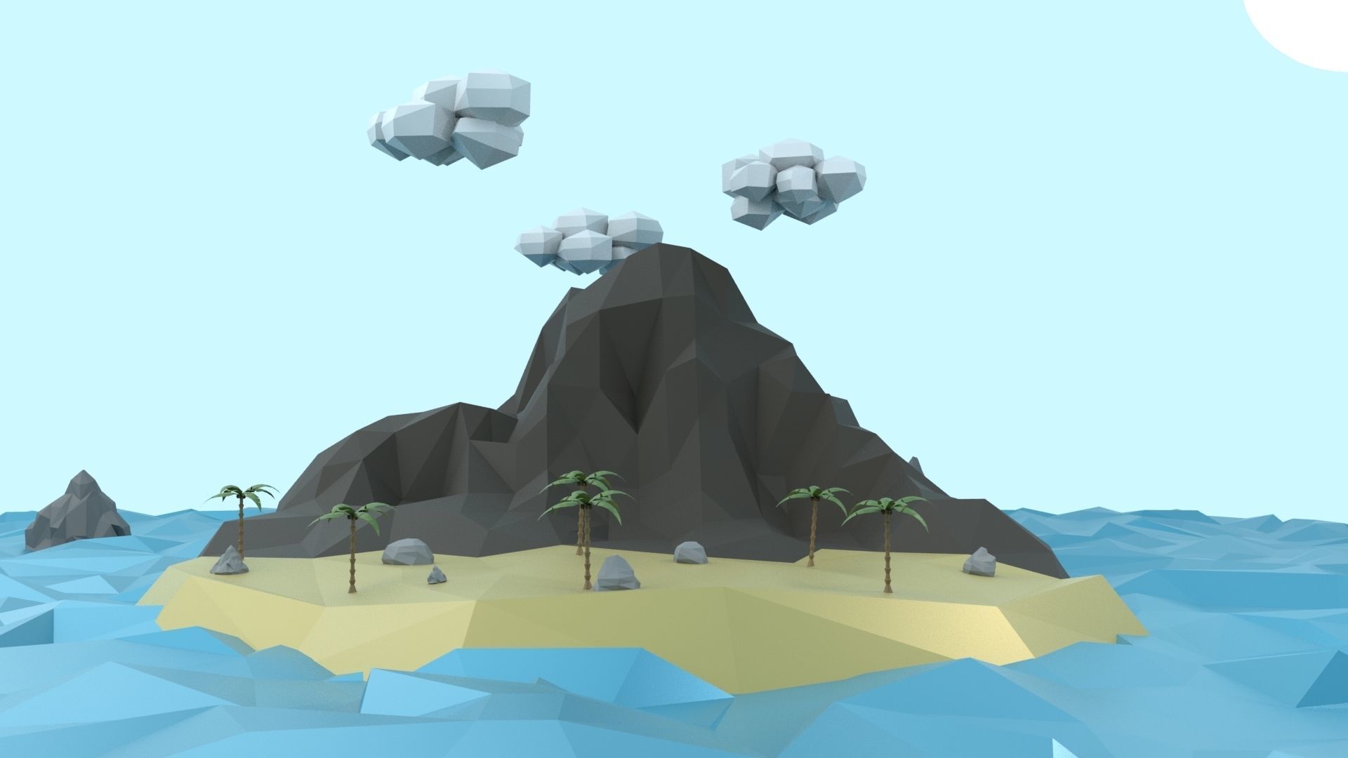 Low Poly Tropical Island Low-poly 3D model_8