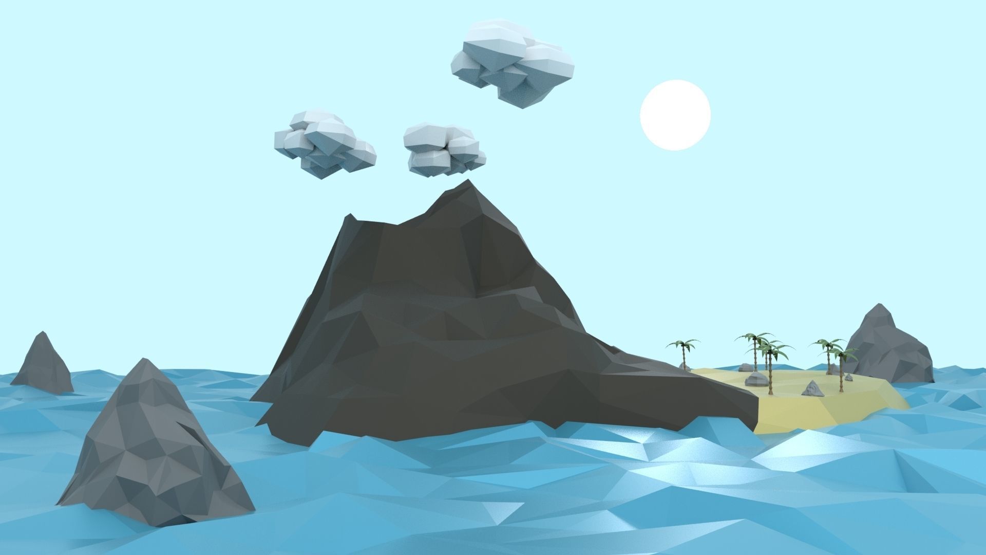 Low Poly Tropical Island Low-poly 3D model_34