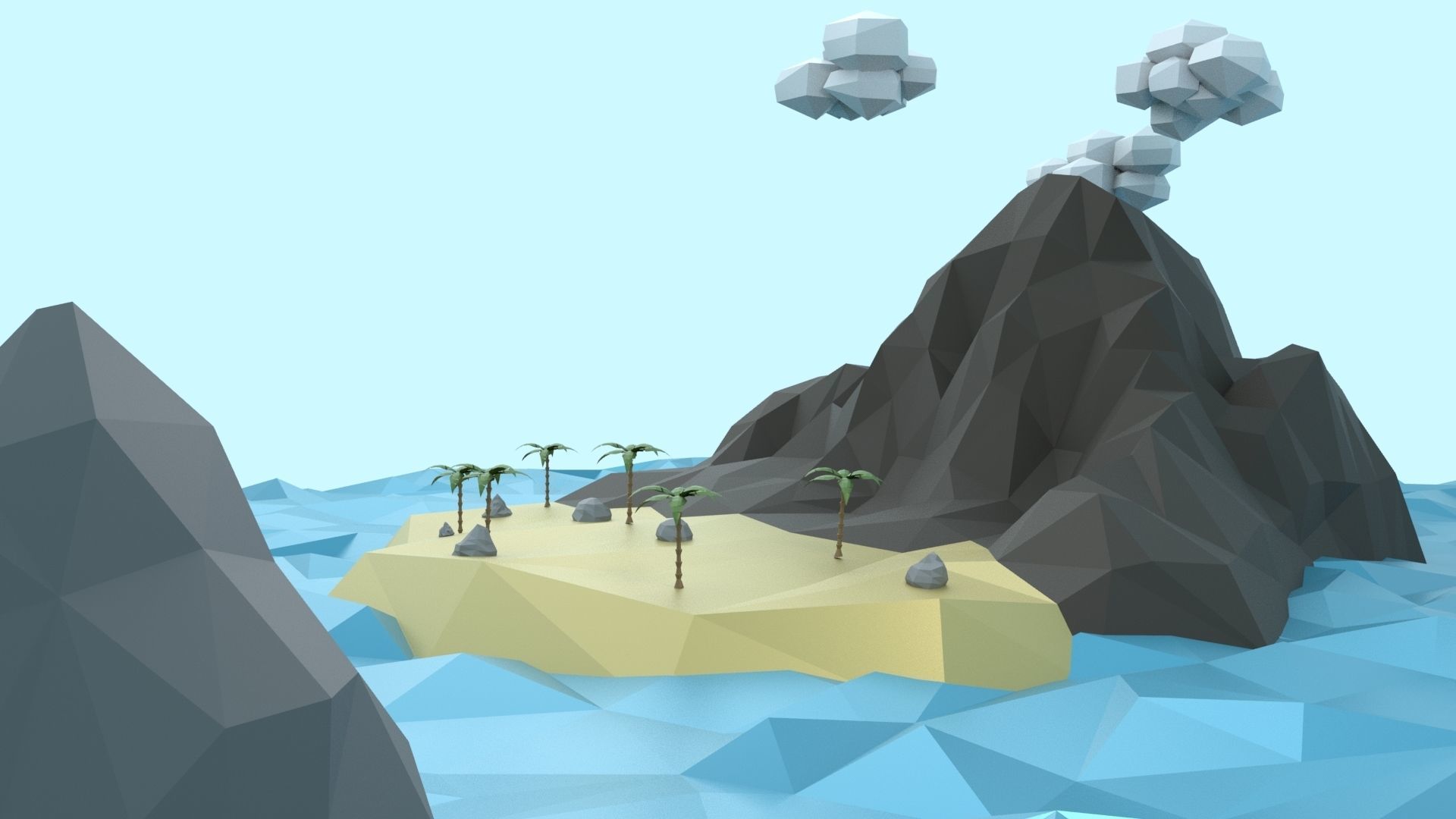 Low Poly Tropical Island Low-poly 3D model_12
