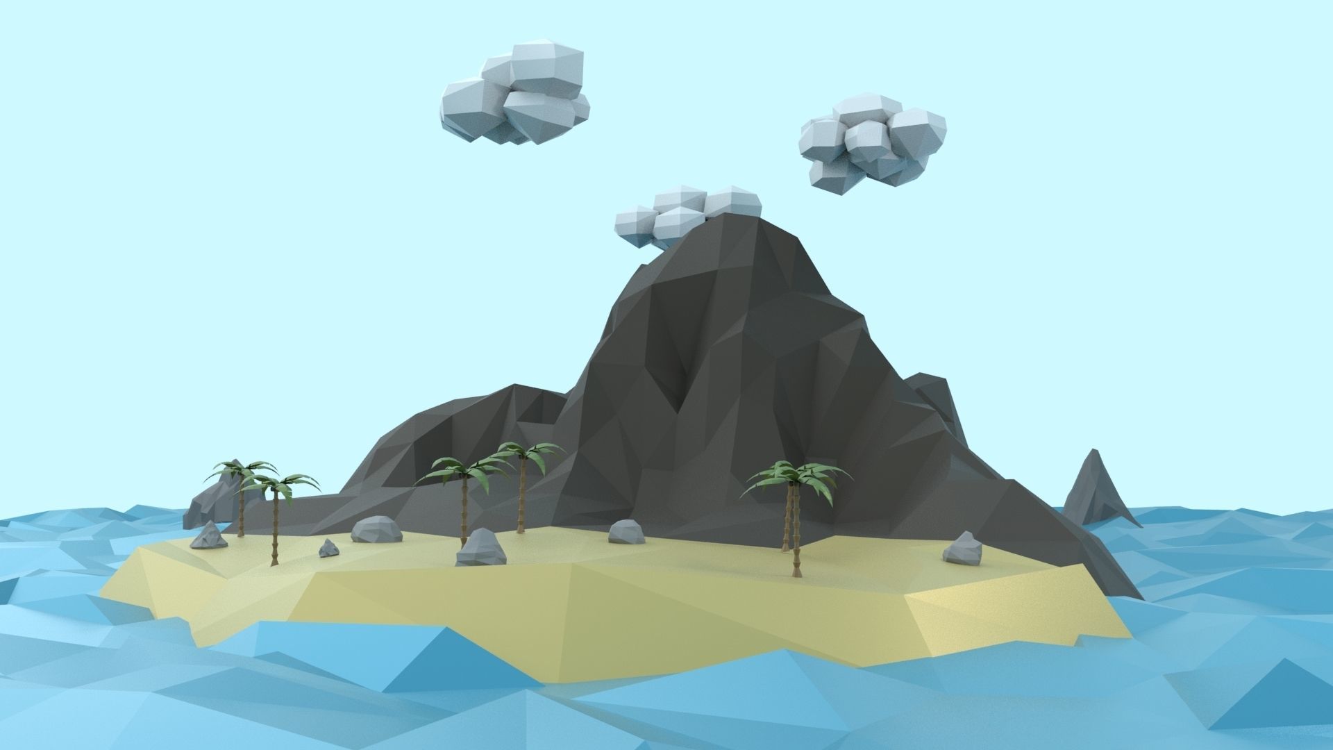 Low Poly Tropical Island Low-poly 3D model_10