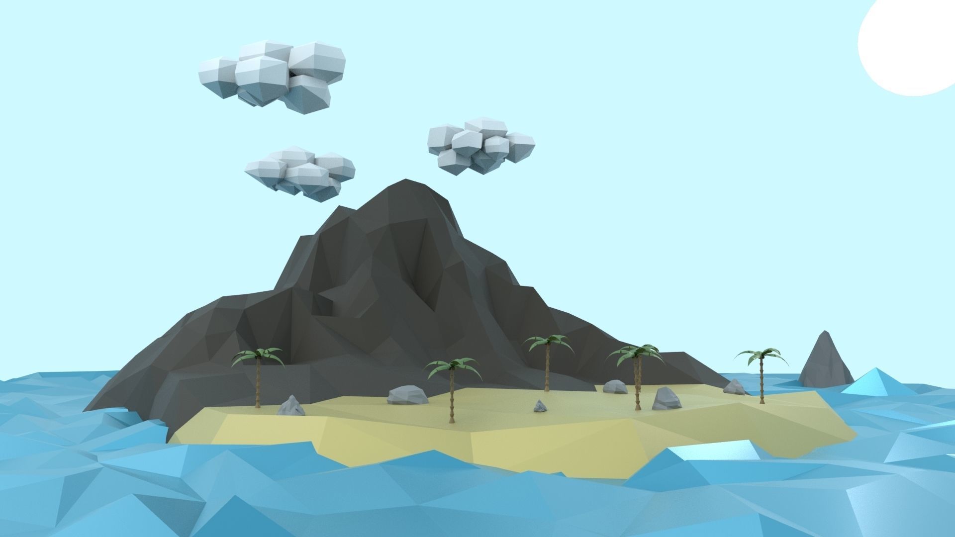 Low Poly Tropical Island Low-poly 3D model_4