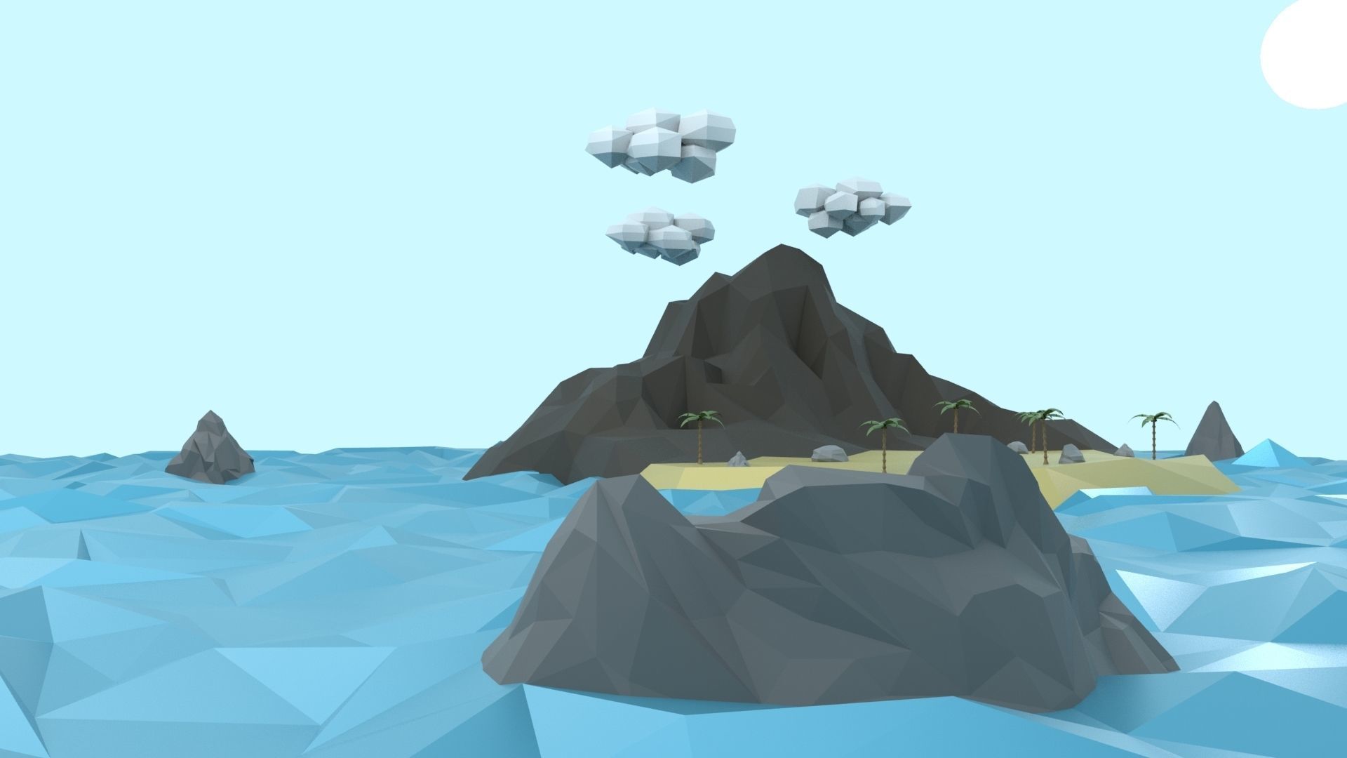 Low Poly Tropical Island Low-poly 3D model_36