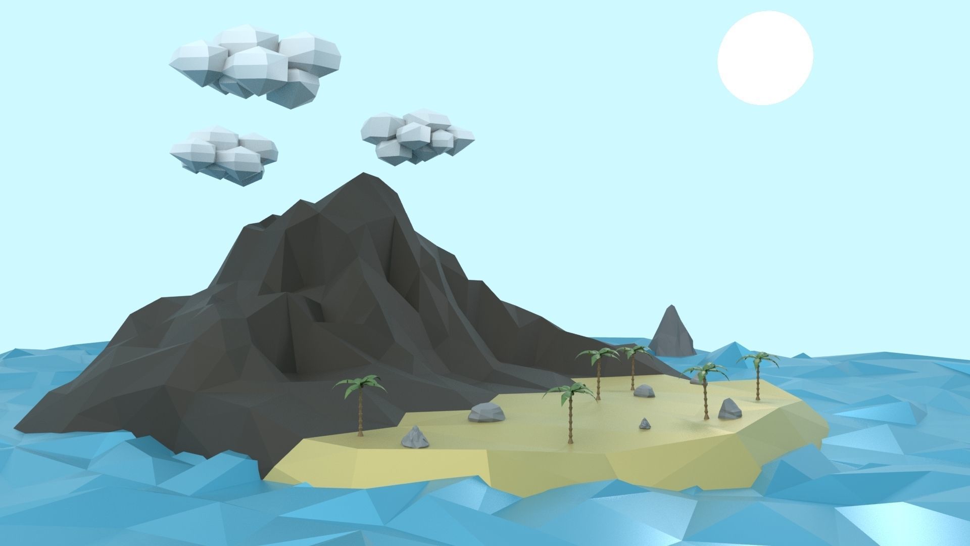 Low Poly Tropical Island Low-poly 3D model_2