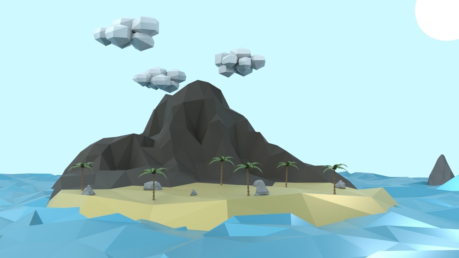 Low Poly Tropical Island Low-poly 3D model_6