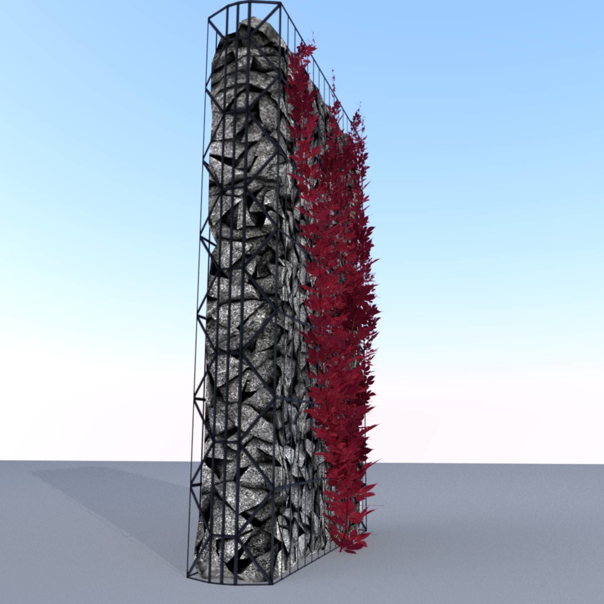 Wild Wine Vine - Autumn - on Gabion Wall - Version 2 Low-poly 3D model_5