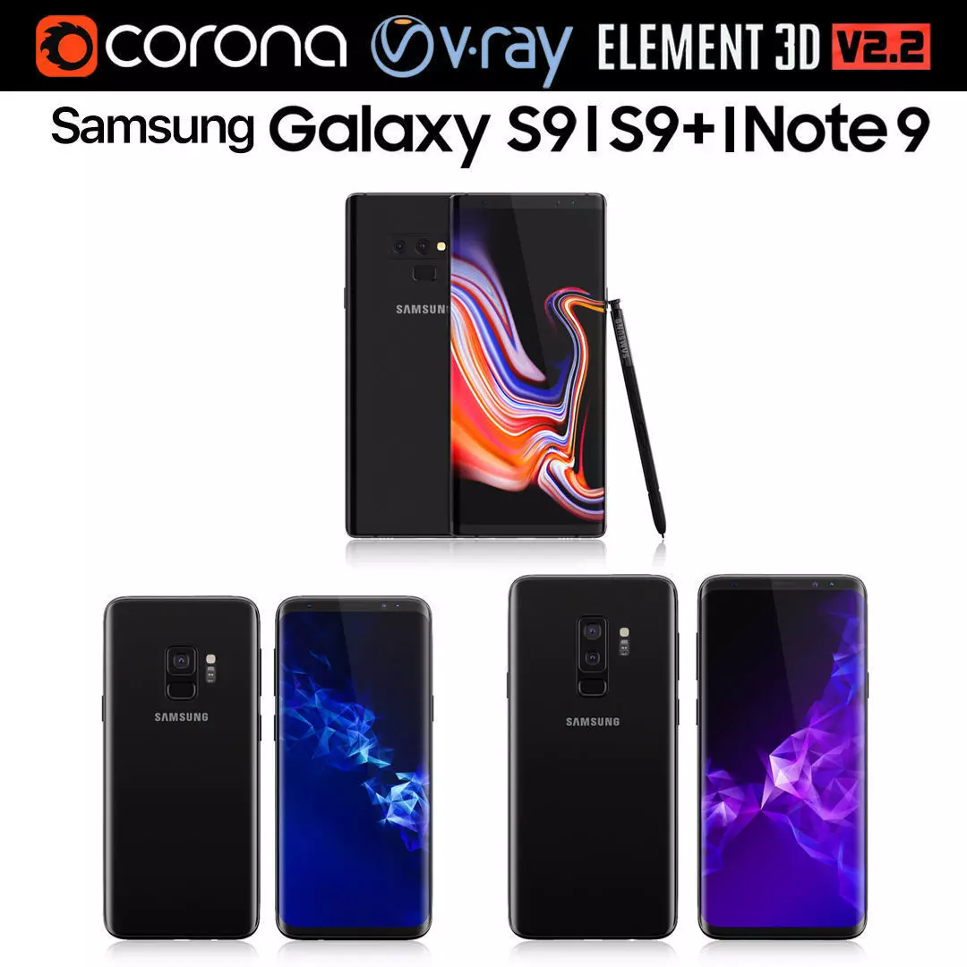 Samsung Galaxy S9 and S9 PLUS and NOTE 9 Midnight Black 3D model