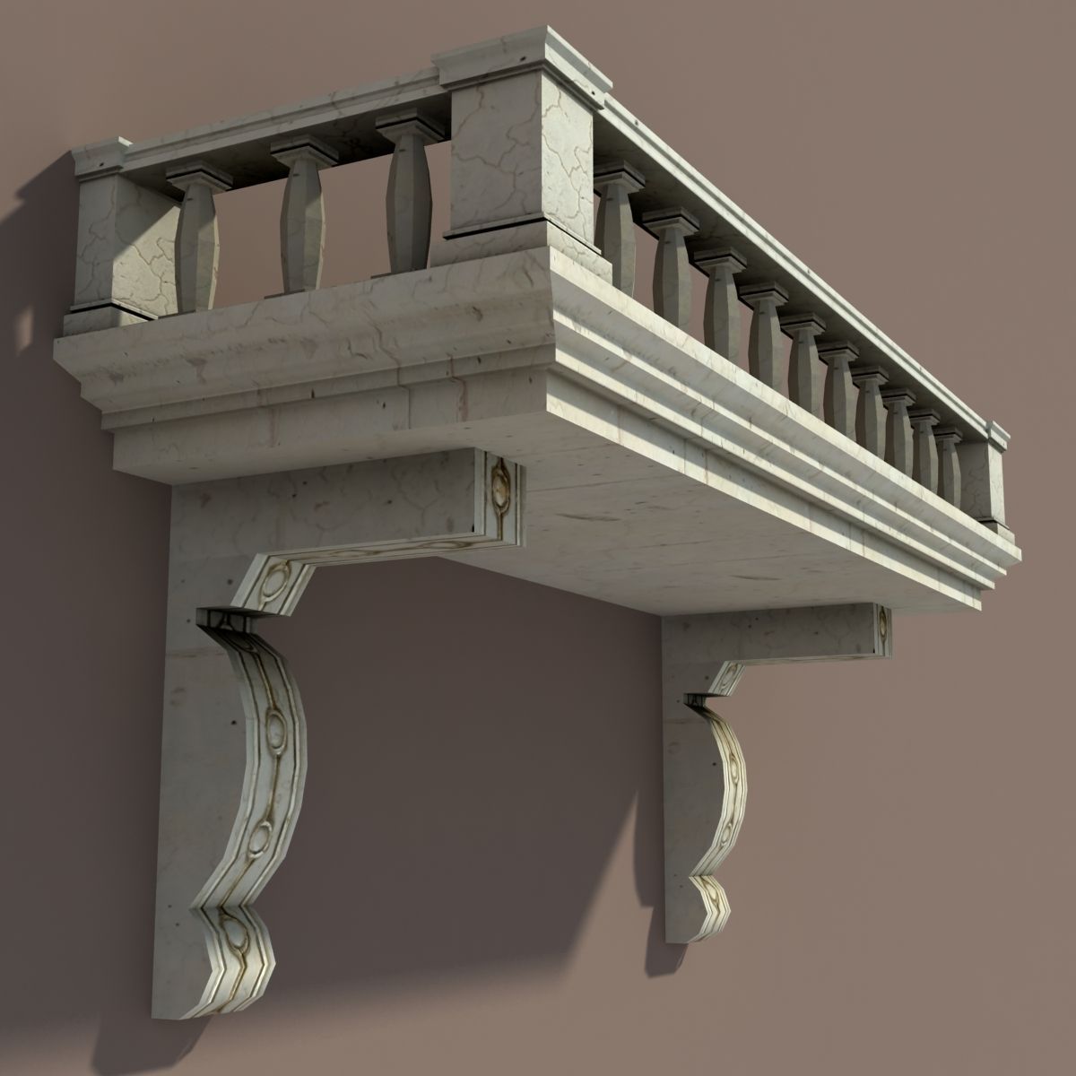 Balkony Low poly 3d Model balcony with columns and railings Low-poly 3D model_3