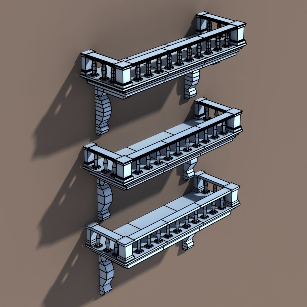 Balkony Low poly 3d Model balcony with columns and railings Low-poly 3D model_8