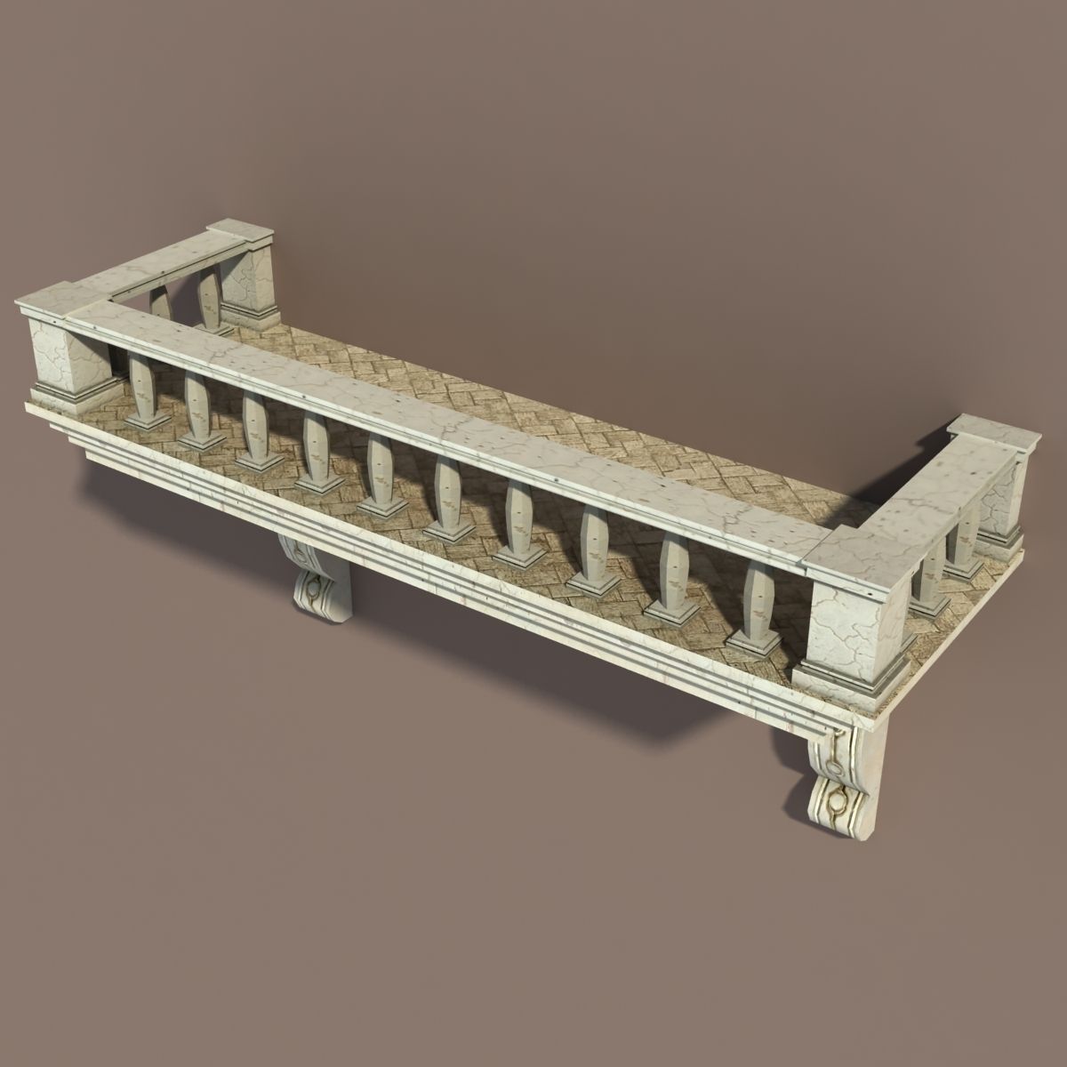 Balkony Low poly 3d Model balcony with columns and railings Low-poly 3D model_5