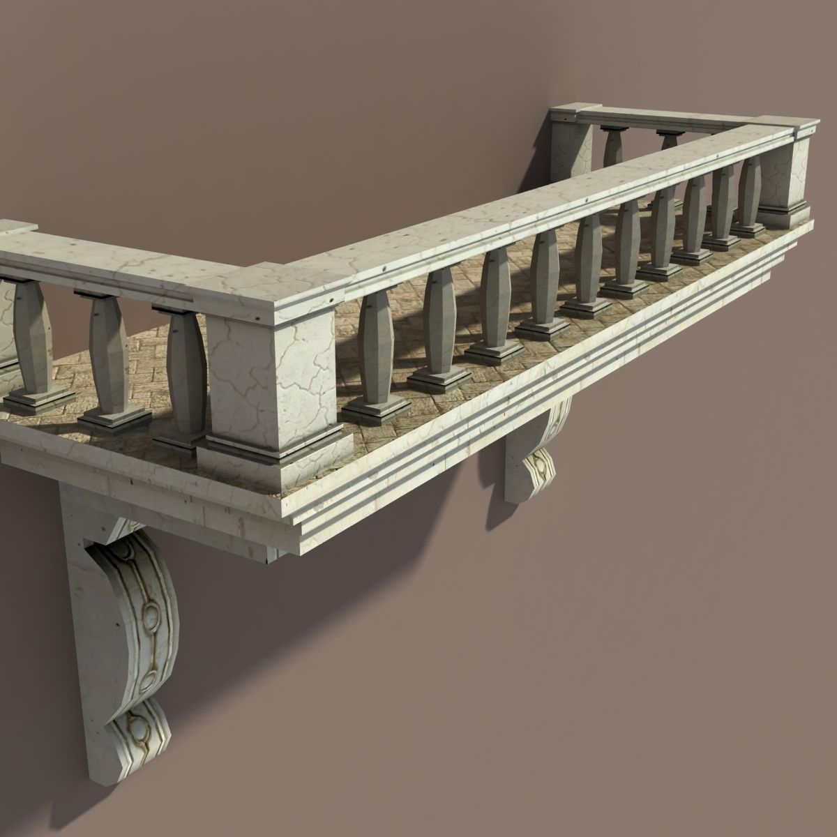 Balkony Low poly 3d Model balcony with columns and railings Low-poly 3D model_1