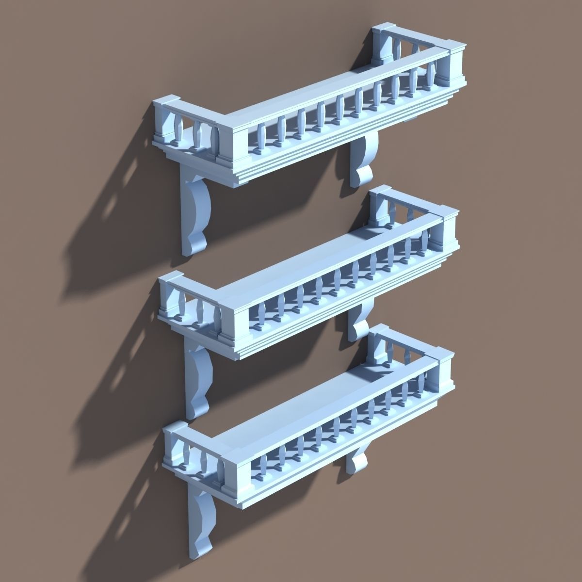 Balkony Low poly 3d Model balcony with columns and railings Low-poly 3D model_11