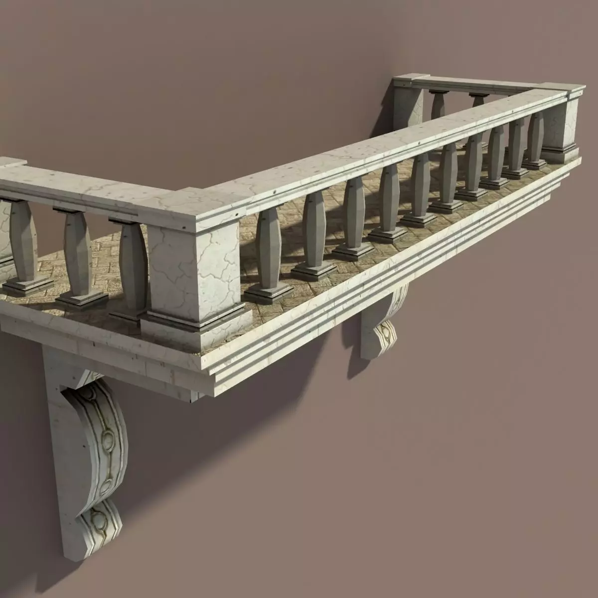 Balkony Low poly 3d Model balcony with columns and railings Low-poly 3D model_0