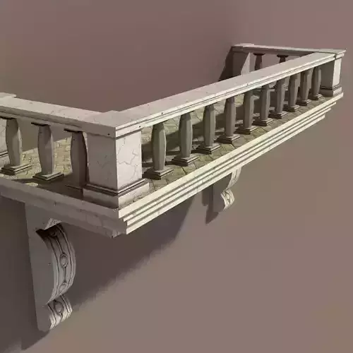 Balkony Low poly 3d Model balcony with columns and railings