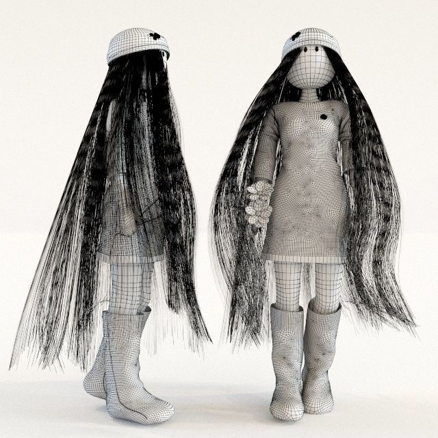 The Doll two dolls with long hair and boots 3D model_2