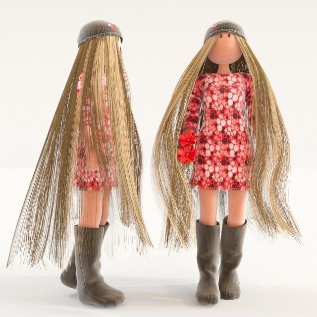 The Doll two dolls with long hair and boots 3D model_1