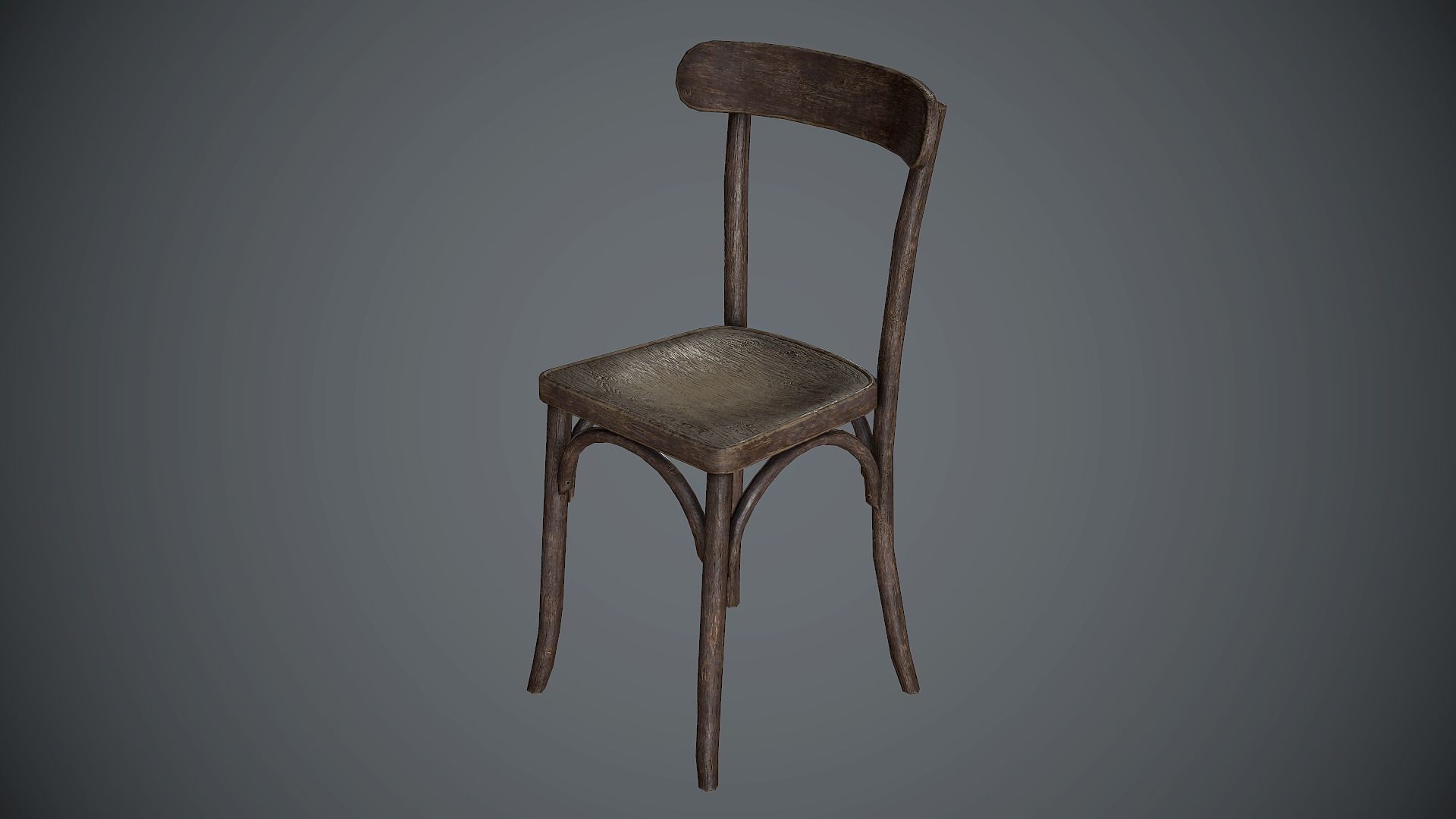 Chair Wooden Old Low-poly 3D model_1