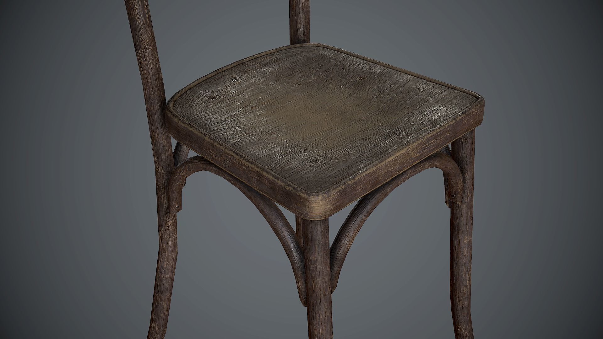 Chair Wooden Old Low-poly 3D model_7