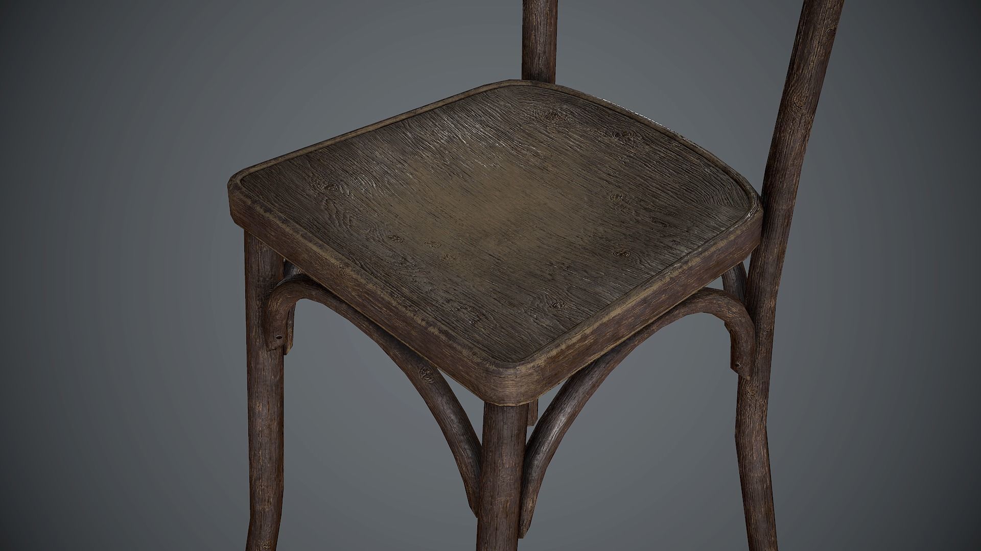 Chair Wooden Old Low-poly 3D model_8