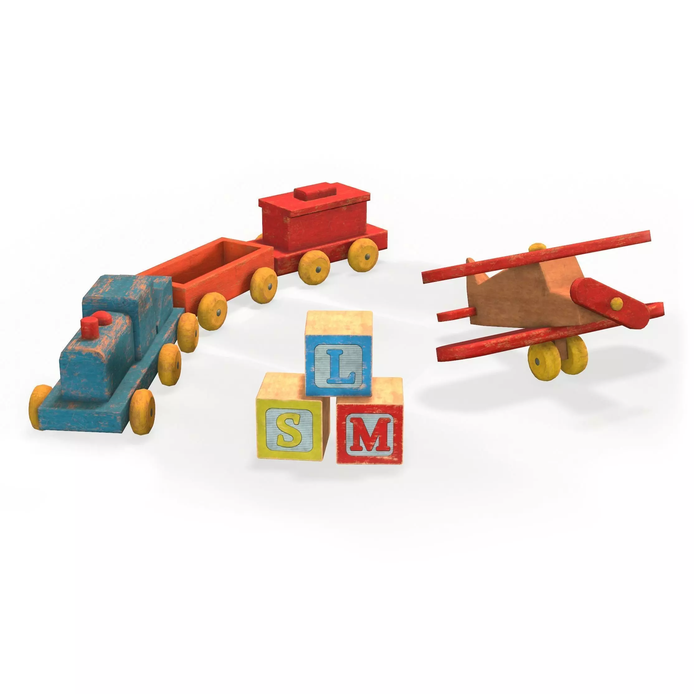 Old Wooden Toys Pack Low-poly 3D model_0