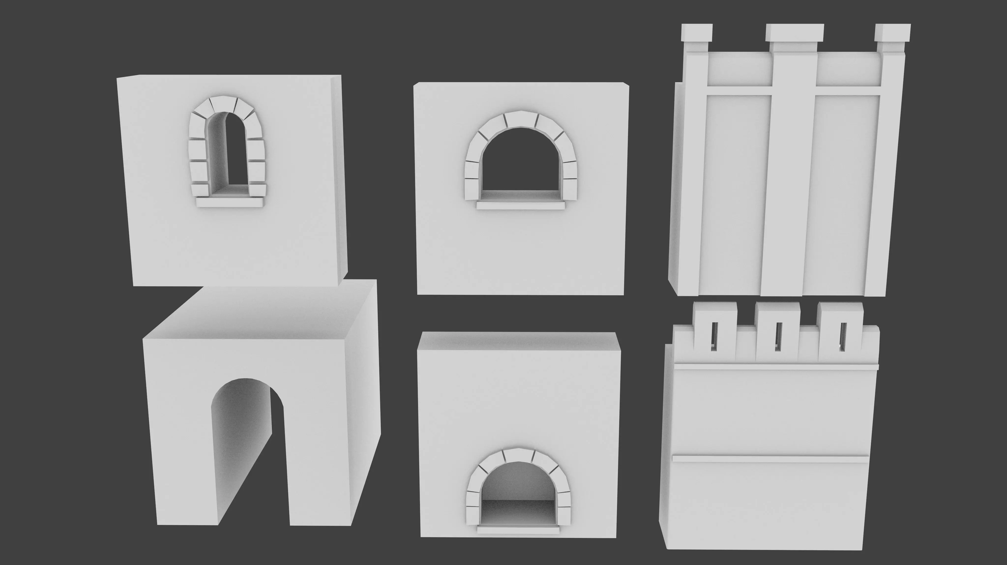 6 Castle Walls Pack Free low-poly 3D model_0