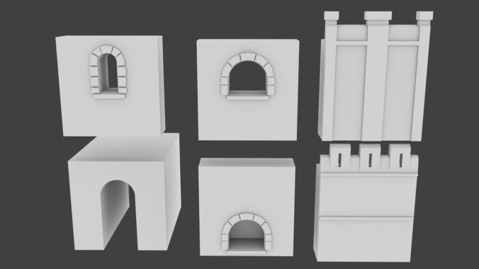 6 Castle Walls Pack Free low-poly 3D model
