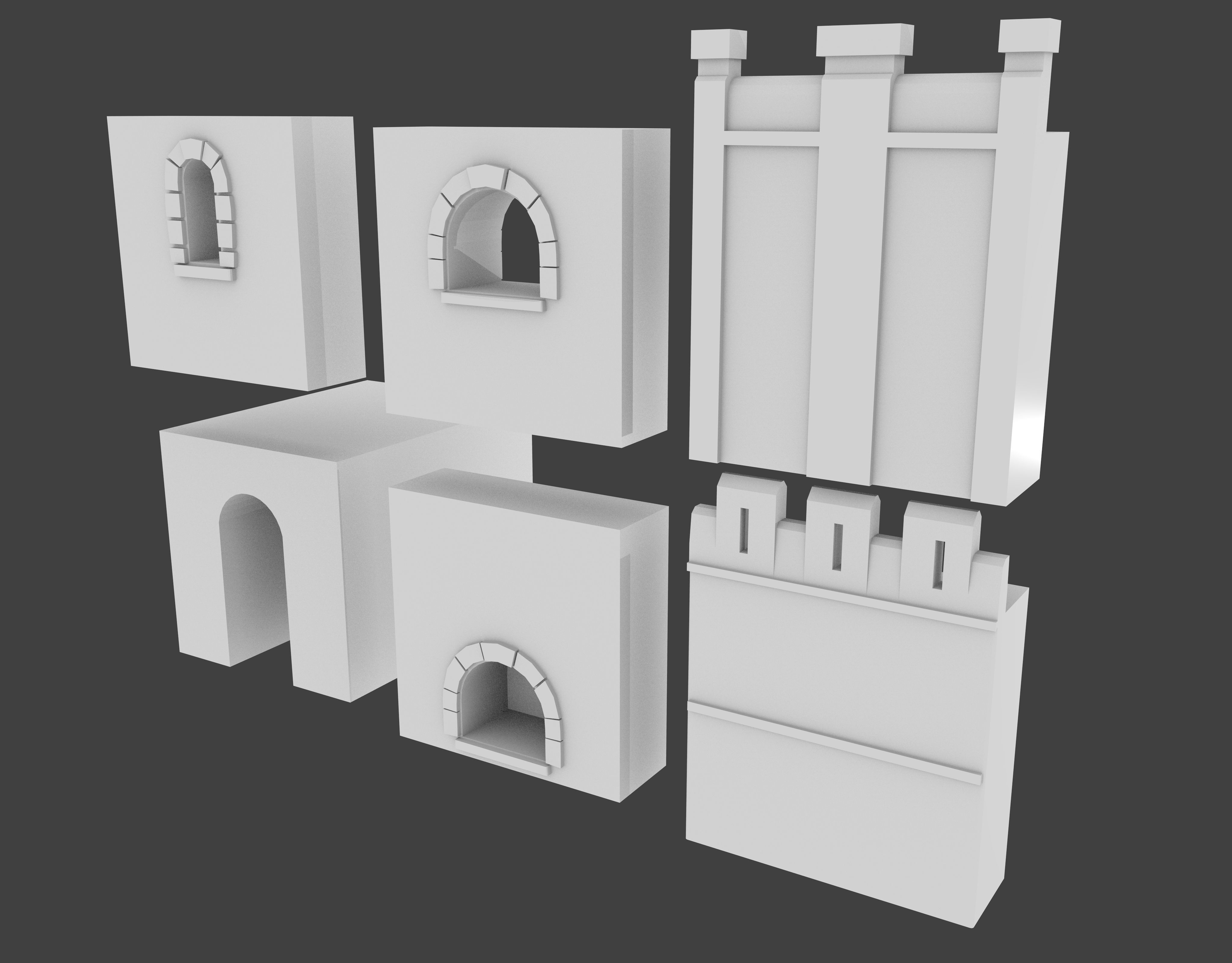 6 Castle Walls Pack Free low-poly 3D model_2