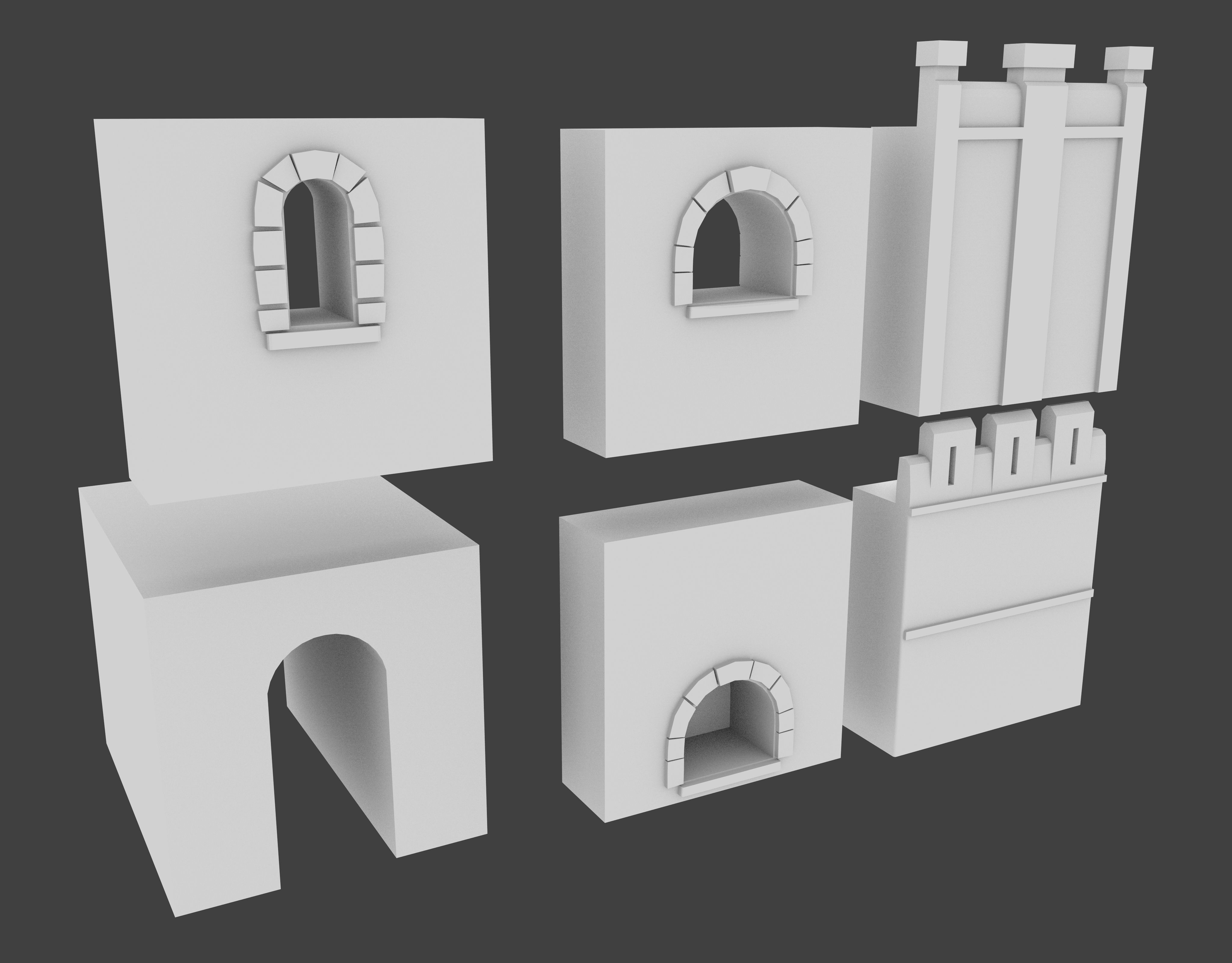 6 Castle Walls Pack Free low-poly 3D model_3