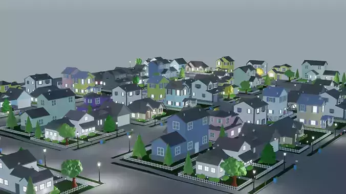 Neighborhood Low Poly map of building in minecraft Low-poly 3D model