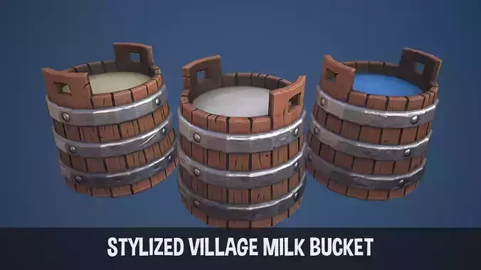 Stylized Village Milk Bucket Low-poly 3D model