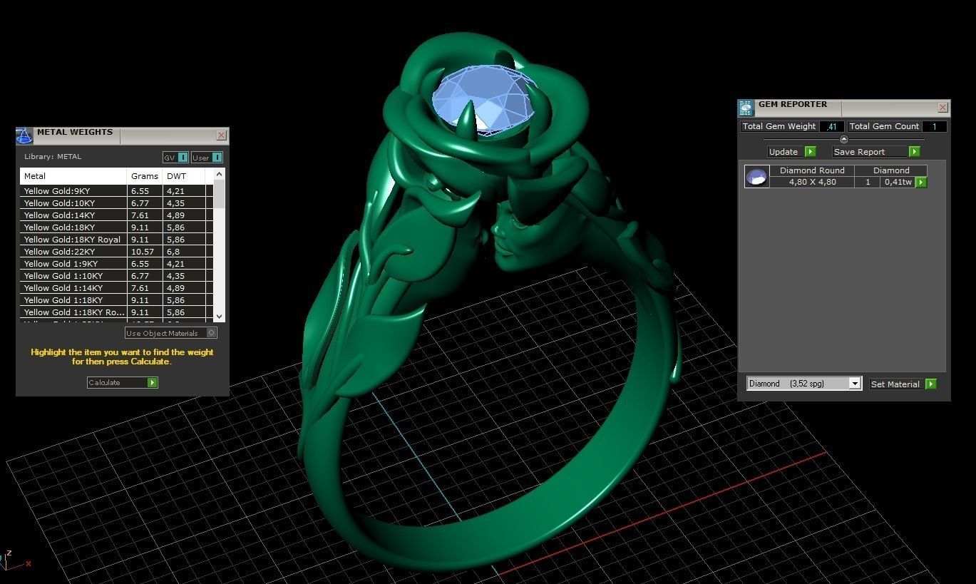 Faces  Rose Flower Diamond Gold Ring 3D print model_13