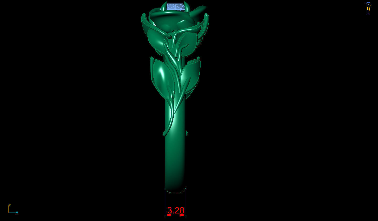 Faces  Rose Flower Diamond Gold Ring 3D print model_12