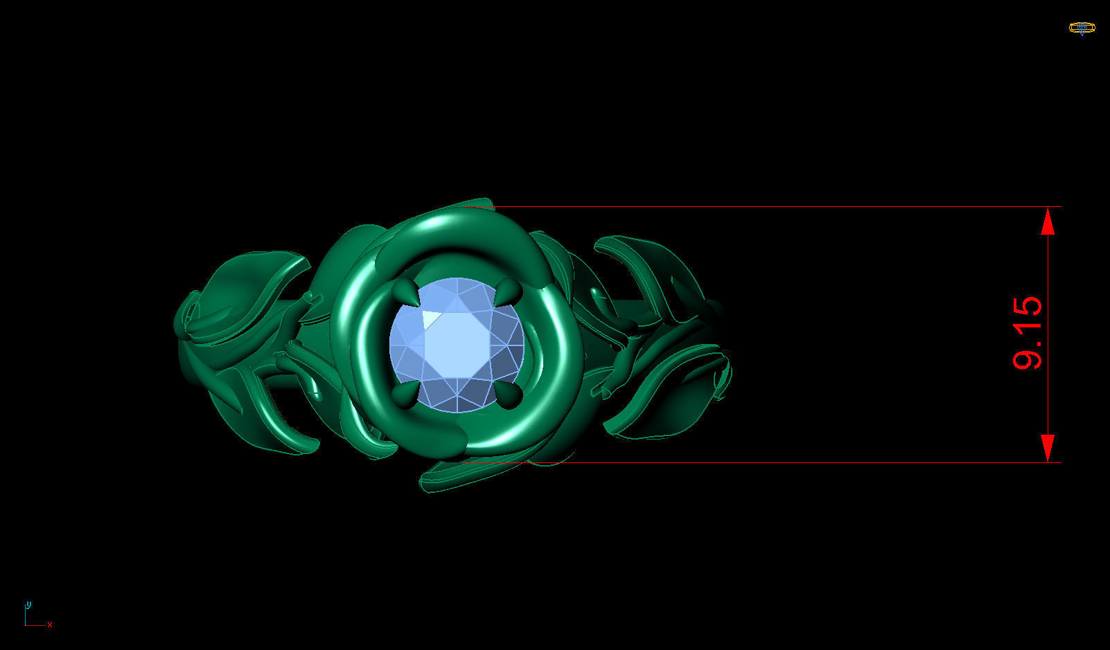 Faces  Rose Flower Diamond Gold Ring 3D print model_10