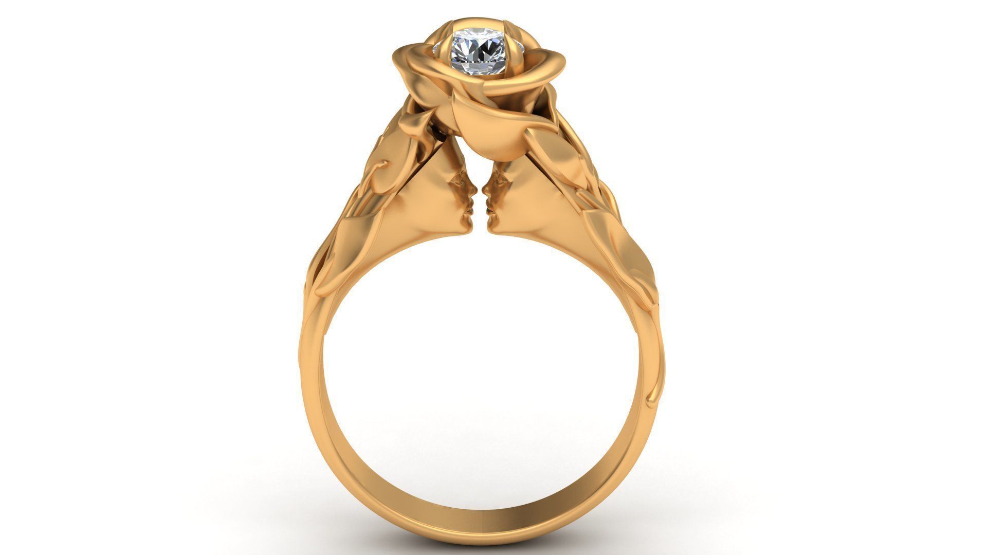 Faces  Rose Flower Diamond Gold Ring 3D print model_2