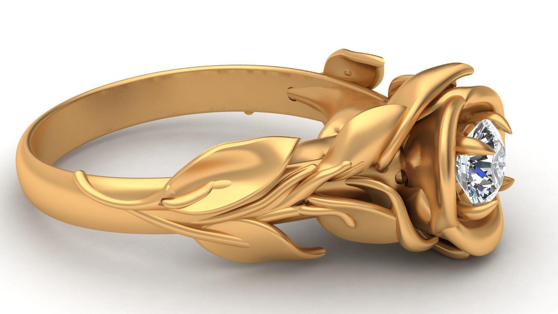 Faces  Rose Flower Diamond Gold Ring 3D print model_6
