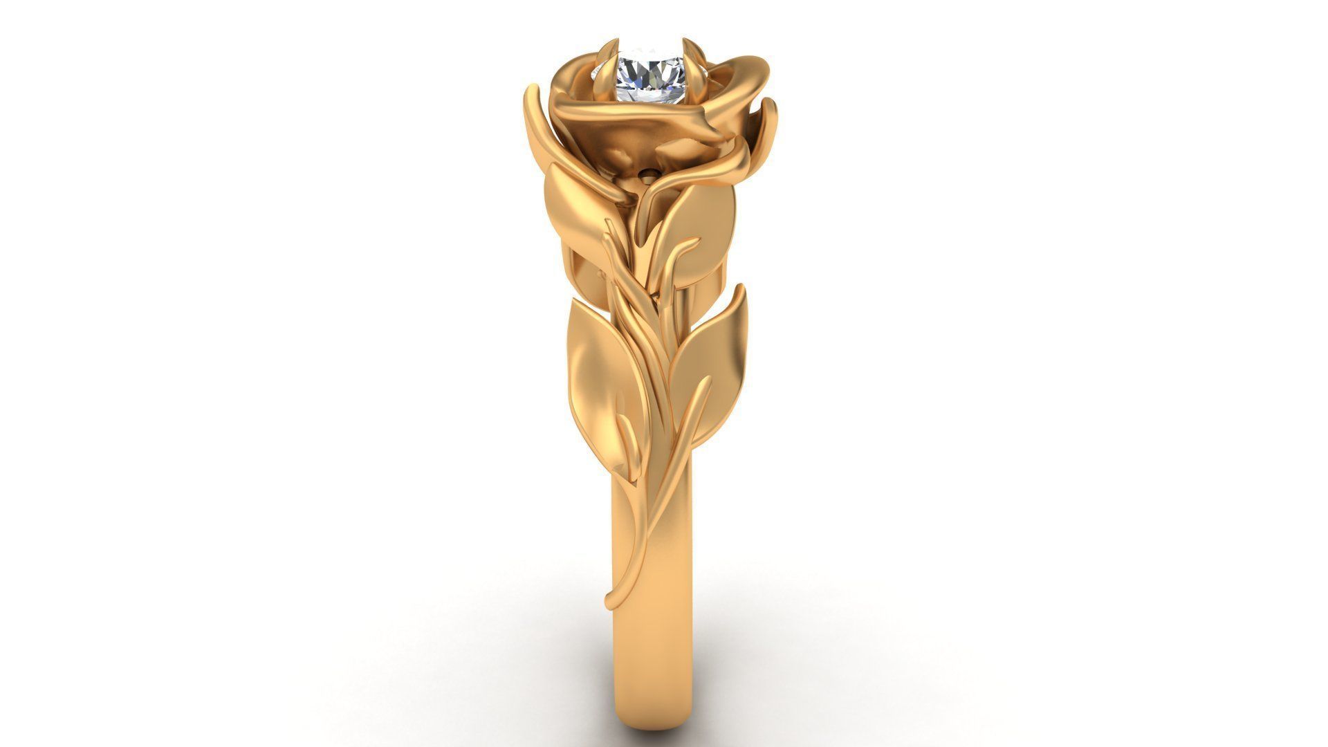 Faces  Rose Flower Diamond Gold Ring 3D print model_4