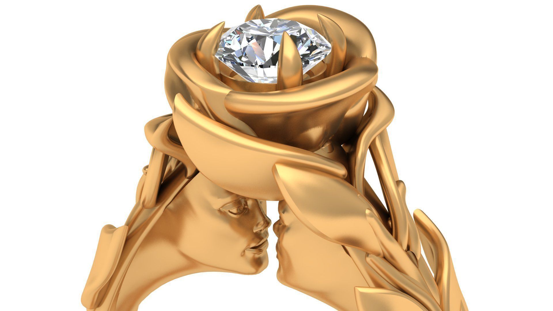 Faces  Rose Flower Diamond Gold Ring 3D print model_5