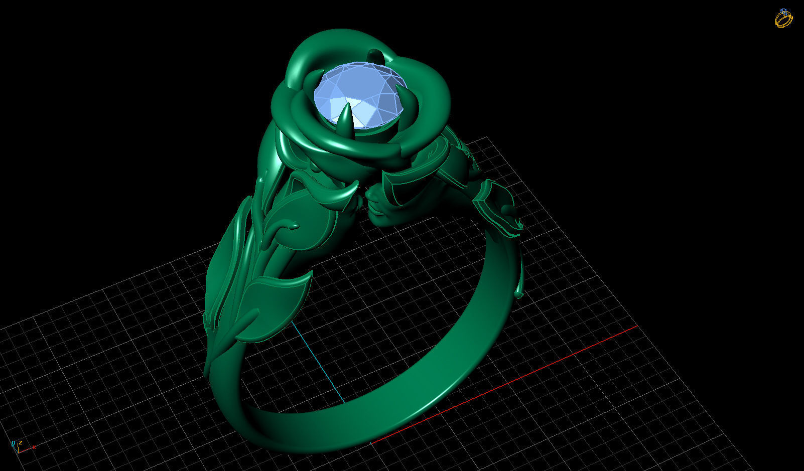 Faces  Rose Flower Diamond Gold Ring 3D print model_8