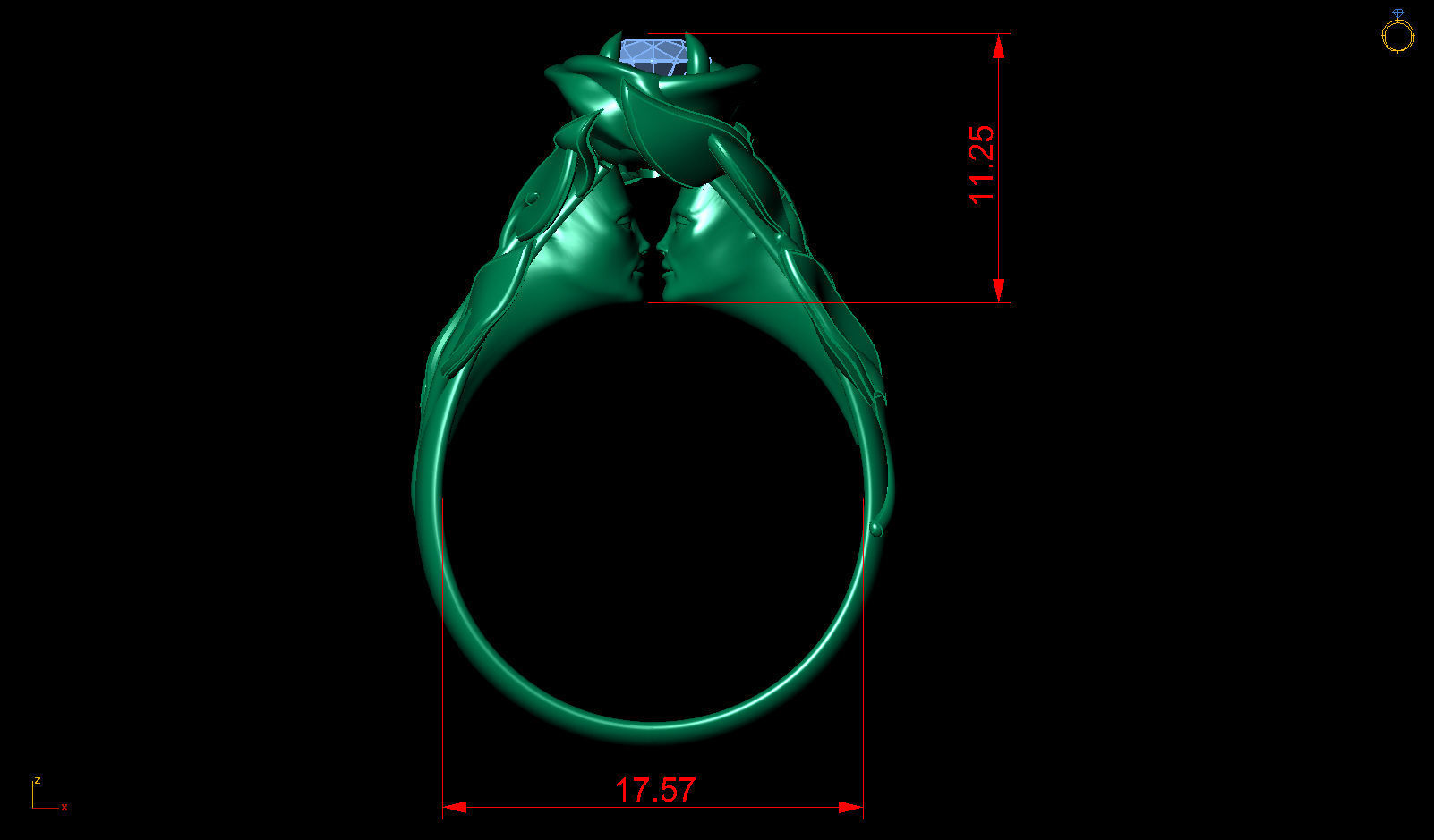 Faces  Rose Flower Diamond Gold Ring 3D print model_11