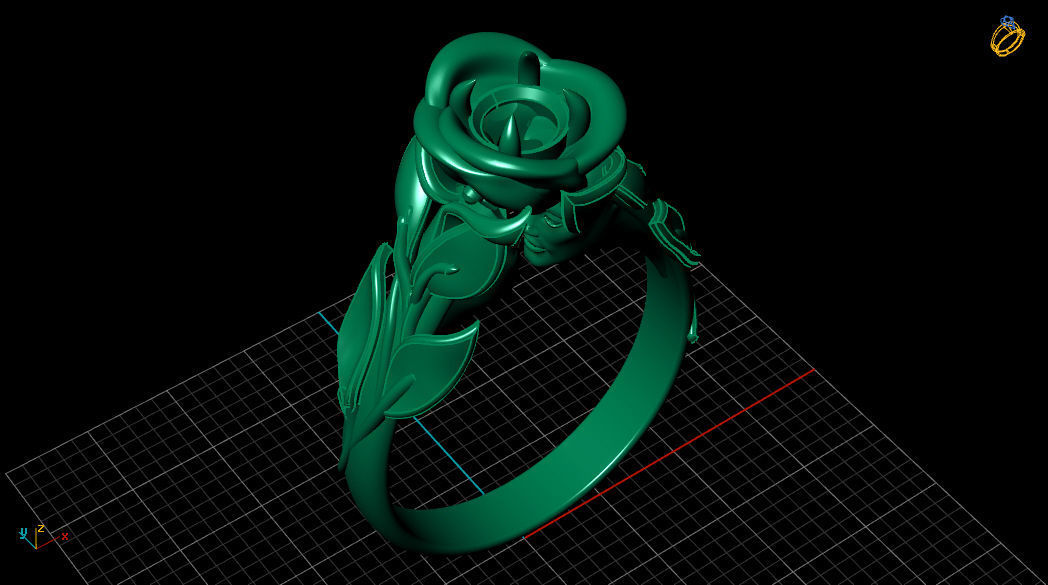 Faces  Rose Flower Diamond Gold Ring 3D print model_9