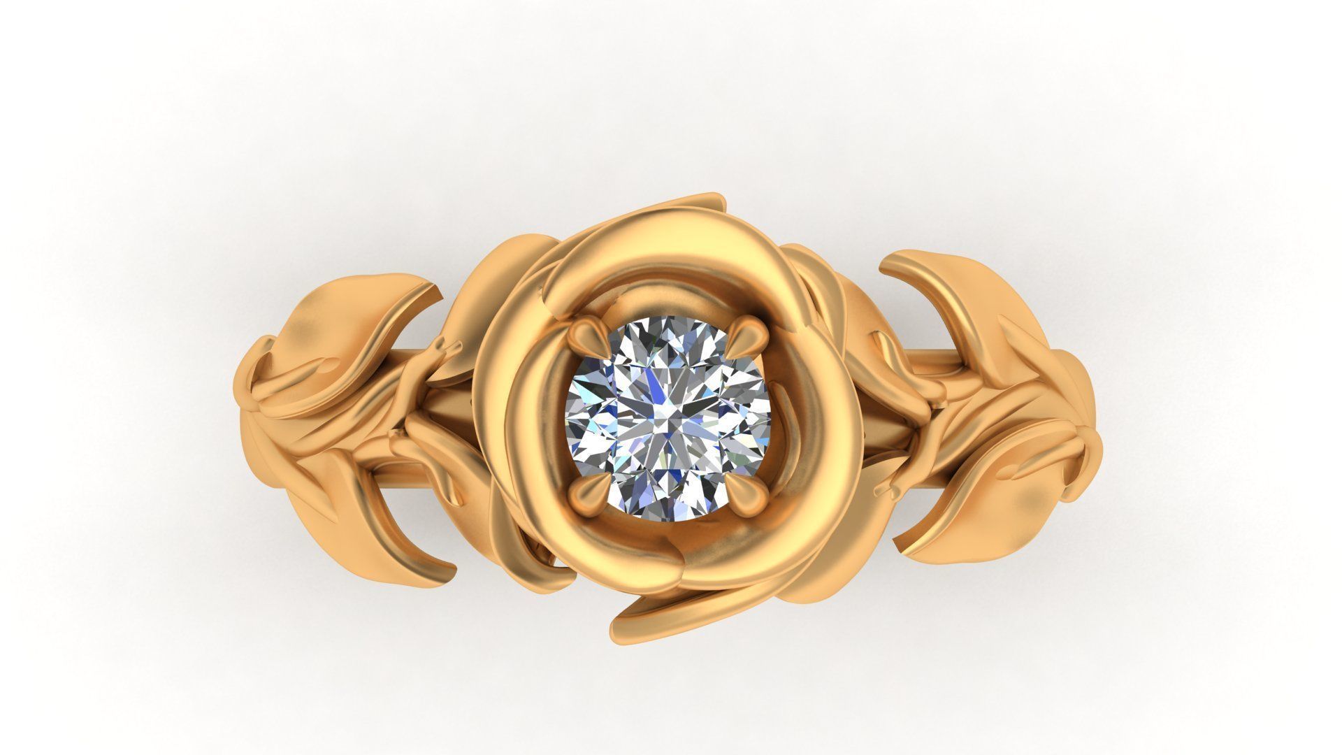 Faces  Rose Flower Diamond Gold Ring 3D print model_3