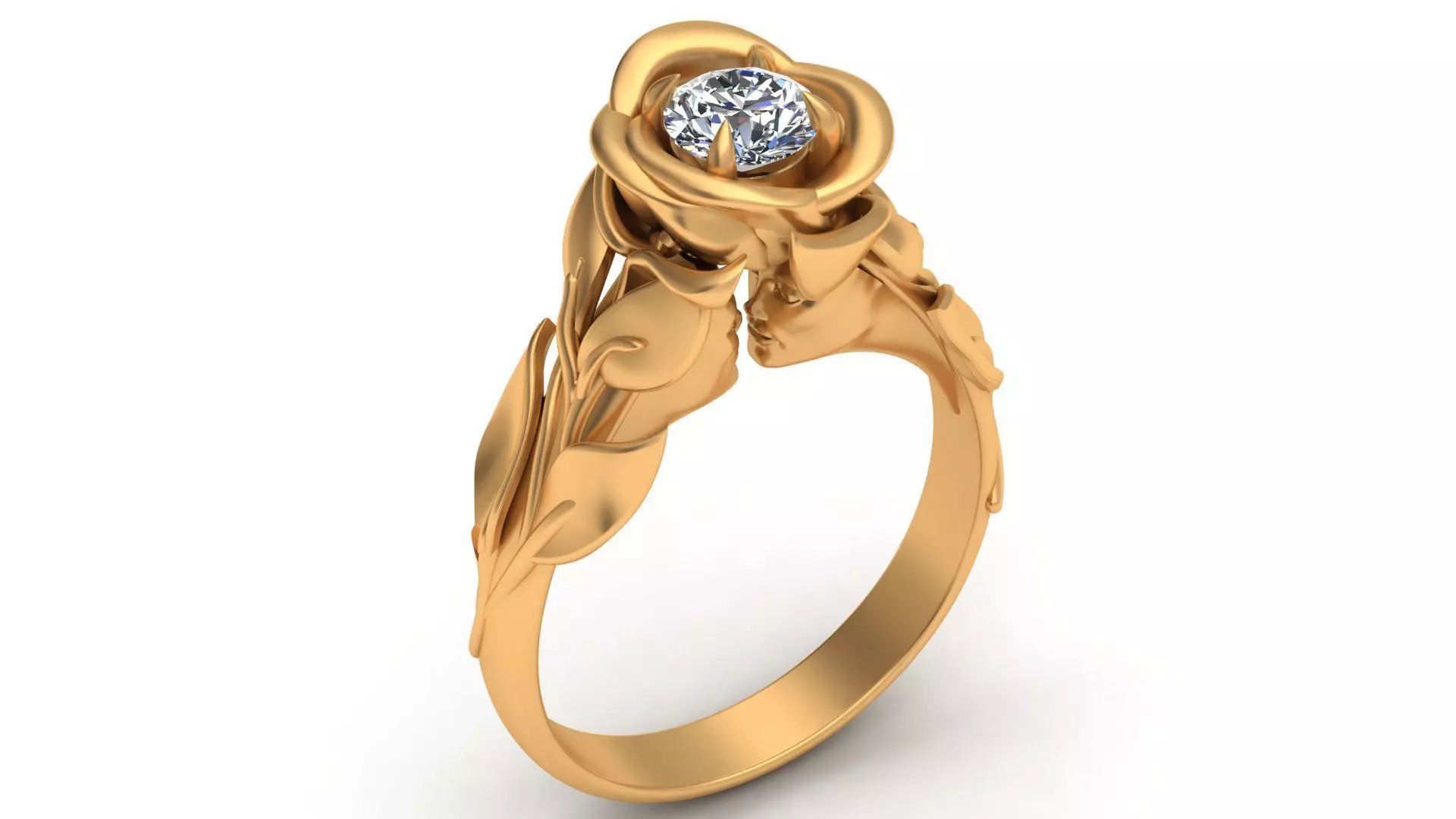 Faces  Rose Flower Diamond Gold Ring 3D print model_0