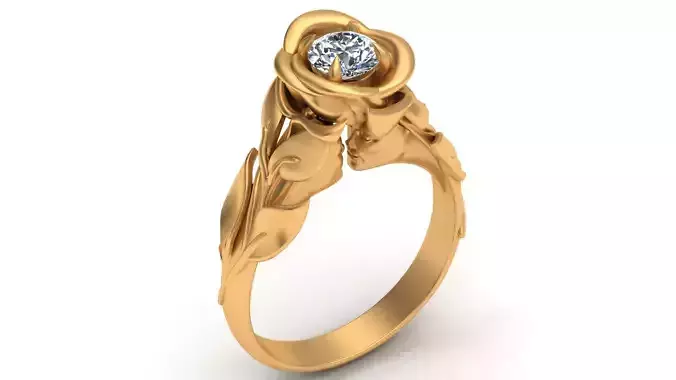 Faces  Rose Flower Diamond Gold Ring 3D print model