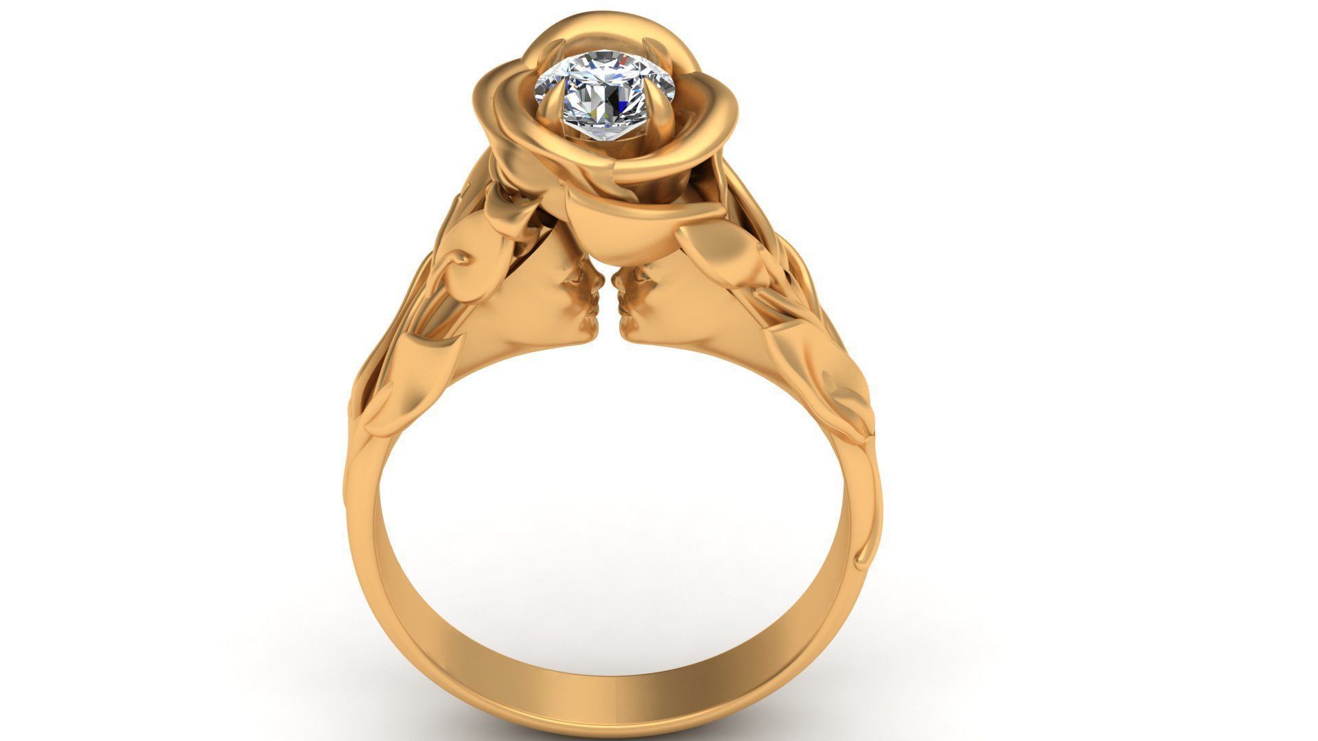 Faces  Rose Flower Diamond Gold Ring 3D print model_1