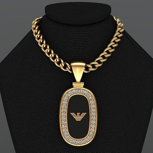 Emporio Armani Enamel Diamond Gold Pendant 3D print model