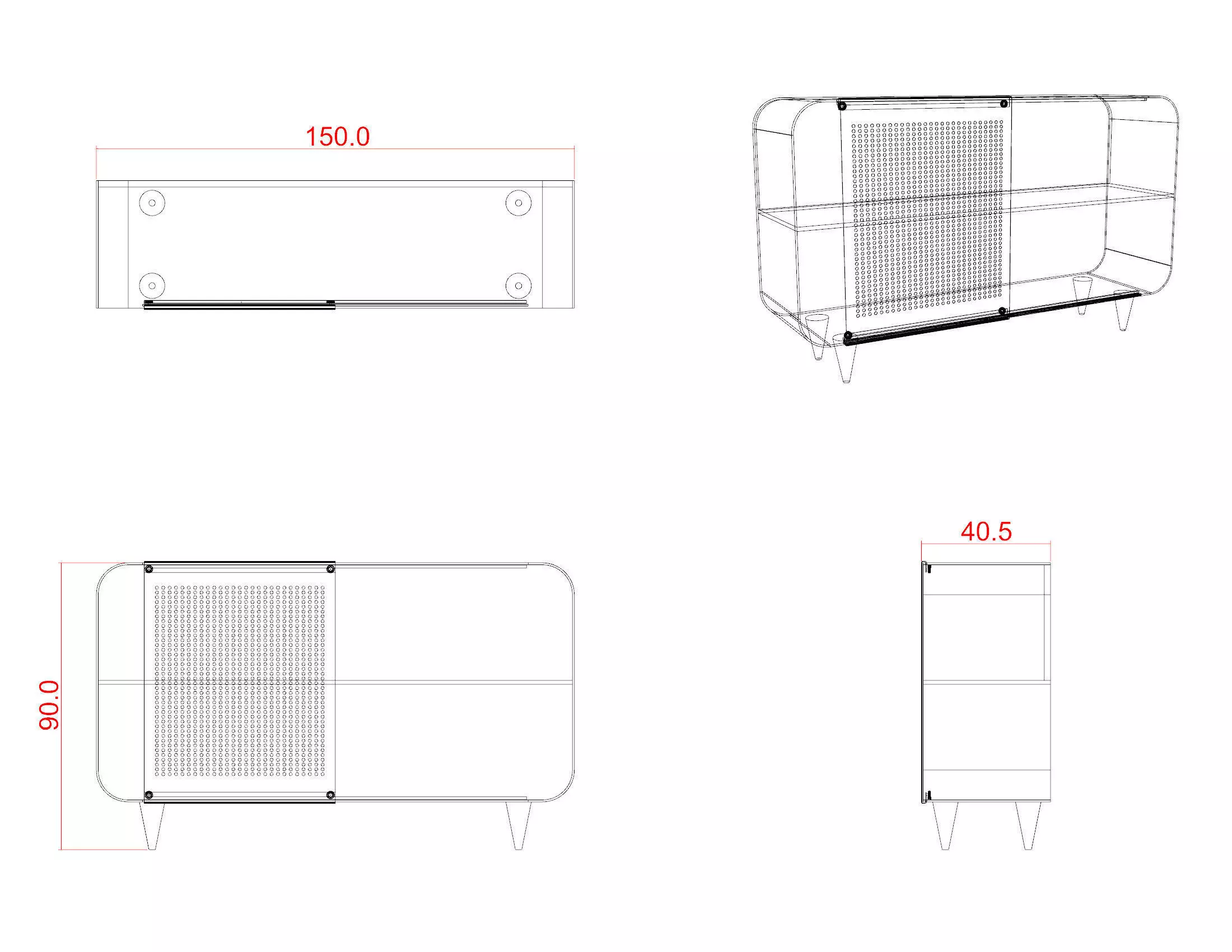 console wood sideboard with perforated panels 3D model_0