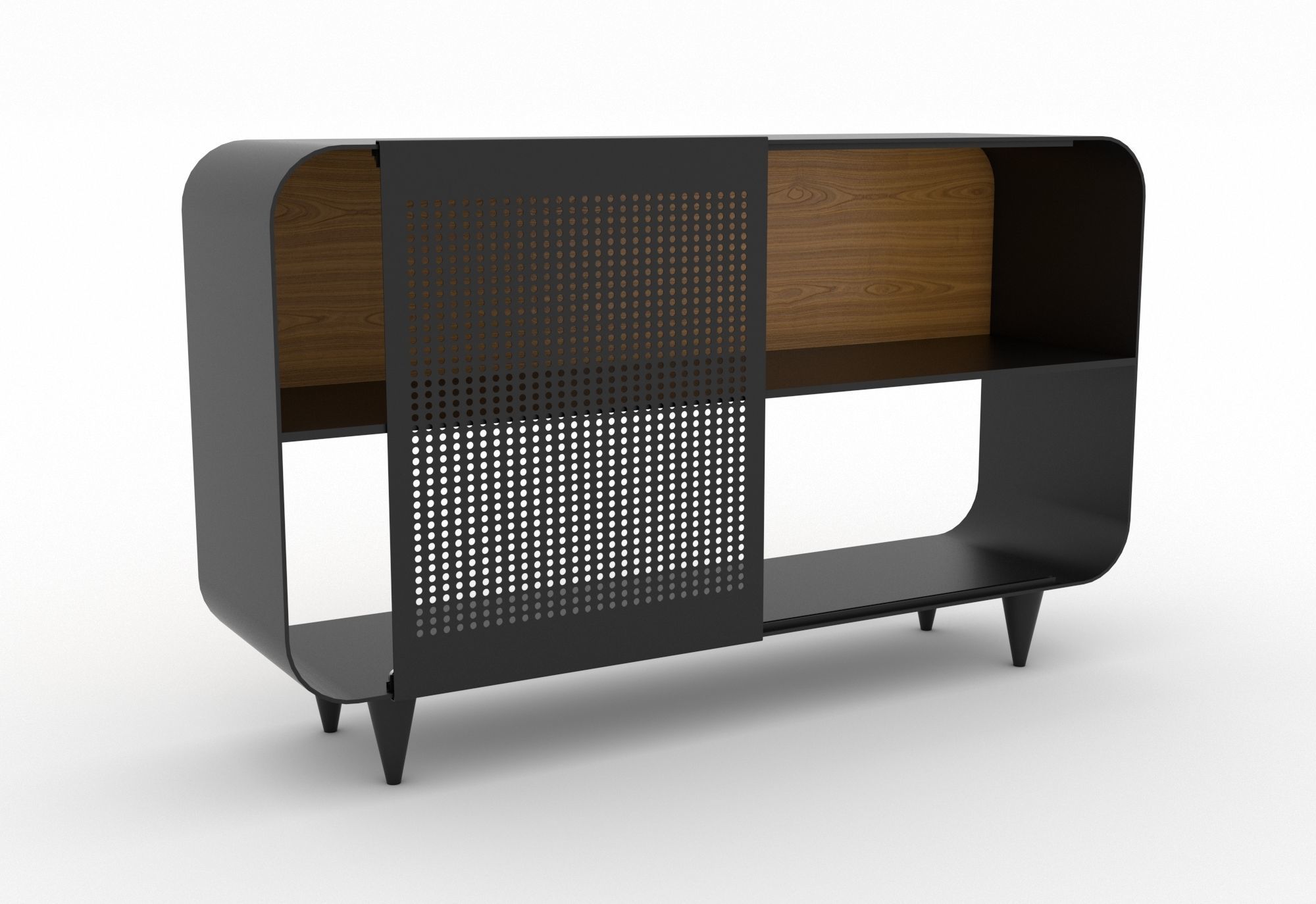 console wood sideboard with perforated panels 3D model_1