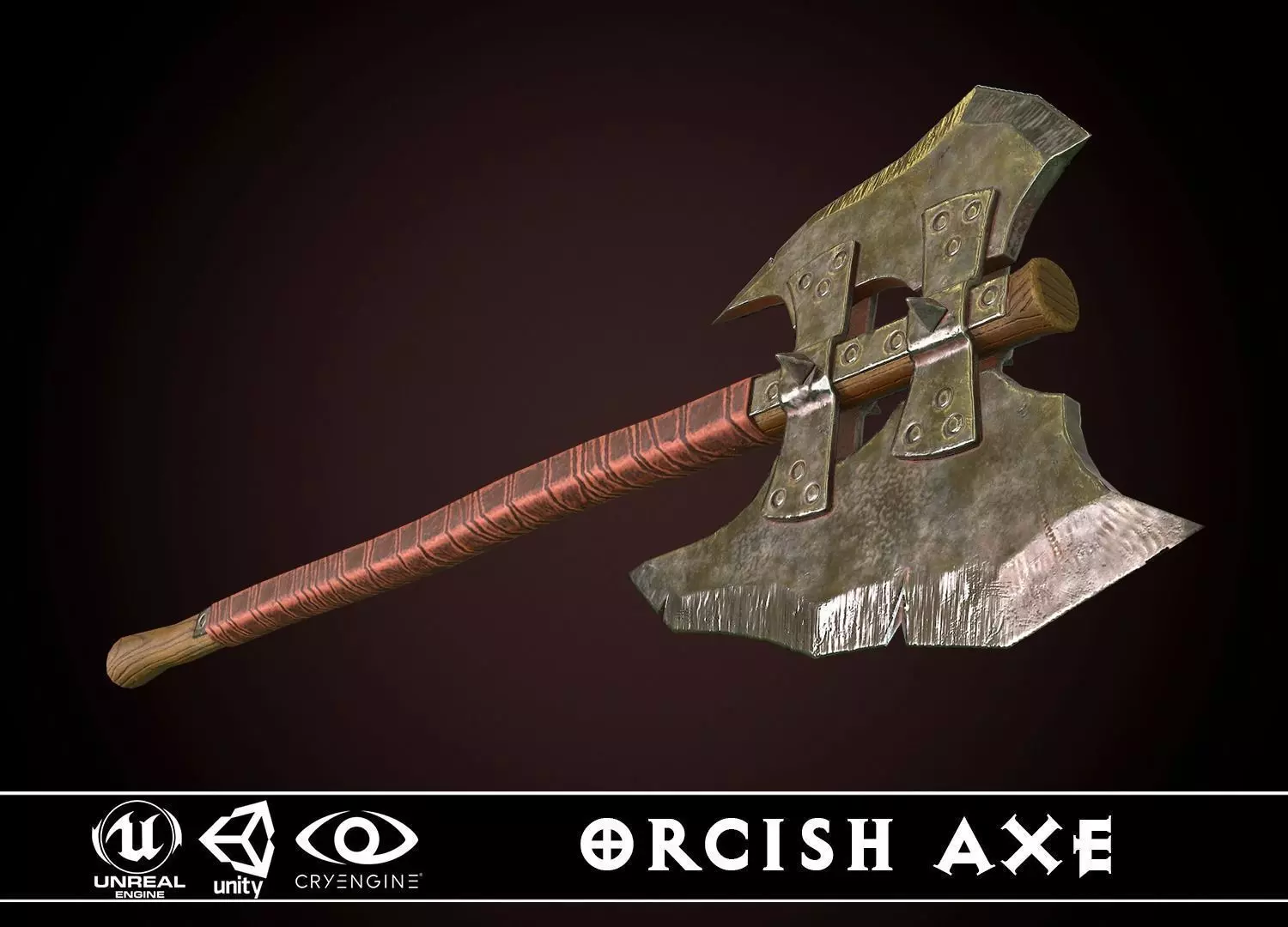 Orcish Axe Low-poly 3D model_0