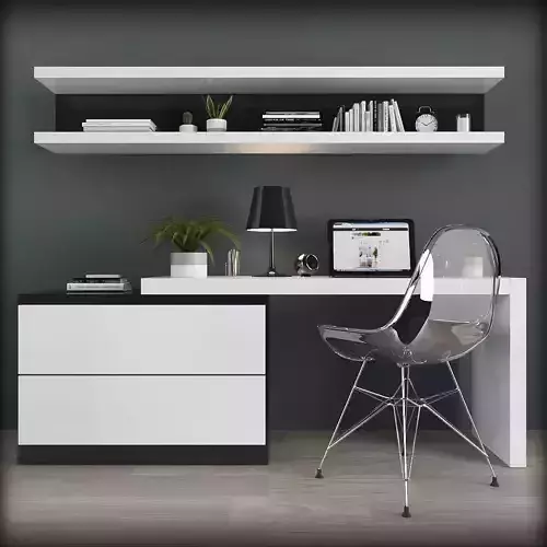 Workplace office desk with shelves Low-poly 3D model