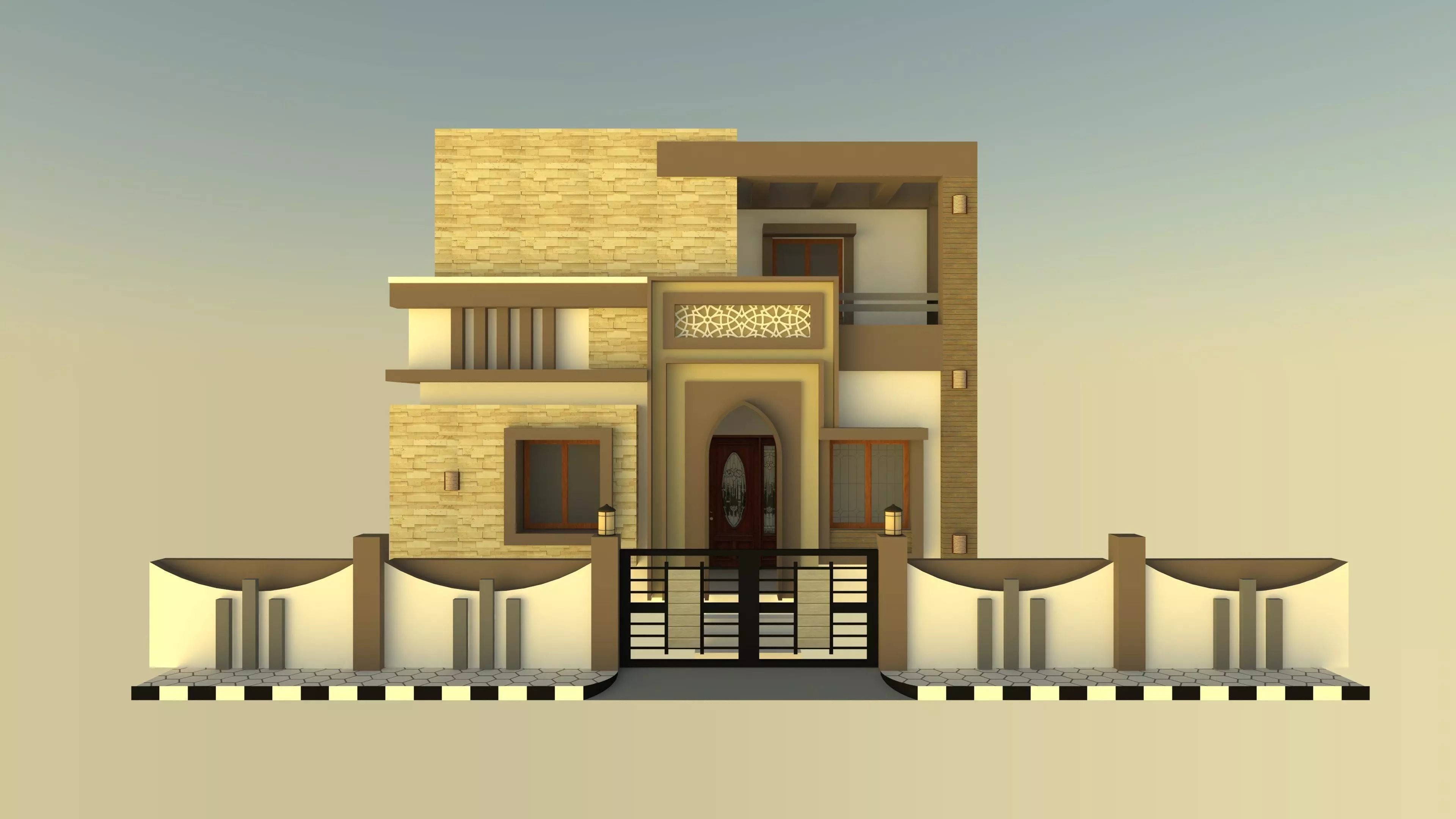 Muslim Residence Elevation and Isometric Plan Free 3D model